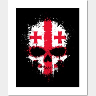 Chaotic Georgian Flag Splatter Skull Posters and Art